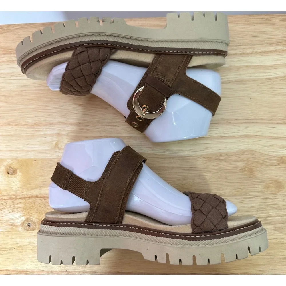 Naot Womens Grove Sandals US 6 Suede Platform Comfort Lug Sole Buckle Brown